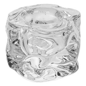   Alacsony üveg gyertyatartó, rózsa alakú, átlátszó, 5x5x4cm