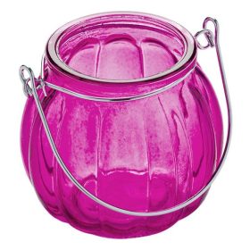   Fukszia Üveg Tök Dekorációs Lámpás Fém Fogantyúval Ø7.5x8cm