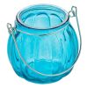 Kék Tök Formájú Üveg Mécsestartó Lámpás Fém Fogantyúval Ø7.5x8cm