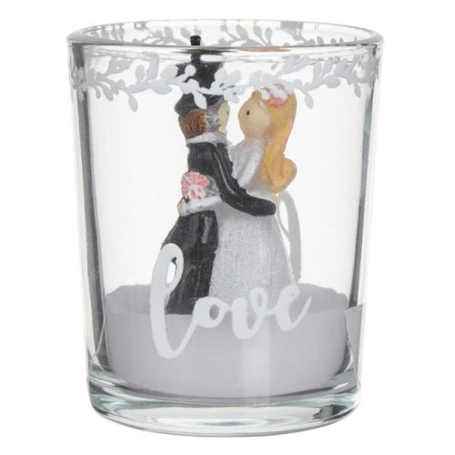 3D Esküvői Pár Design Gyertya Üvegtálkában Ø5,5x6,5 cm