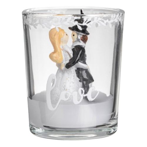 3D Esküvői Pár Design Gyertya Üvegtálkában Ø5,5x6,5 cm