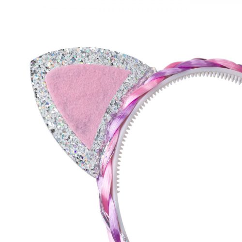 Rózsaszín hajpánt holografikus csillámokkal és lila hajfürttel