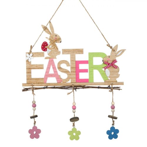 Felakasztható húsvéti dekoráció fából - Húsvétinyuszik, tavaszi virágokkal