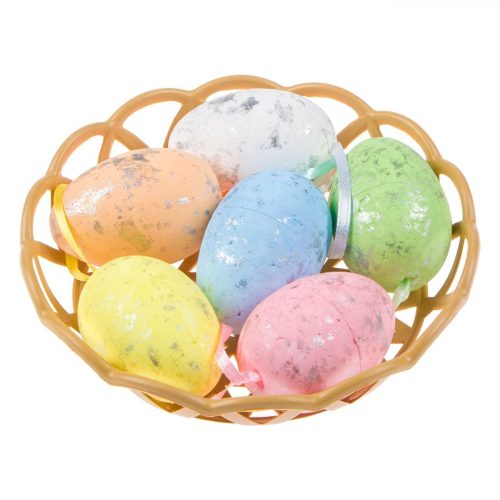 Színes dekoratív húsvéti tojások kosárban - 6db tojás