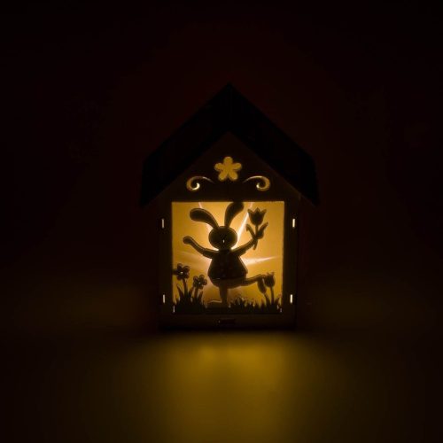 Húsvéti Dekoratív Faházikó Nyuszival és 1 LED-del, 9x6x12cm