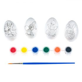   Húsvéti kreatív alkotókészlet - színezhető habszivacs tojások festékkel és ecsettel, 6 cm - 11 db