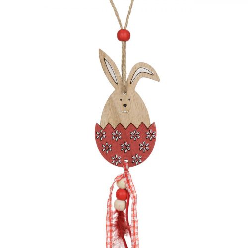 Függő Húsvéti Fa Dekoráció - Piros Tojás Nyuszival 5x50cm
