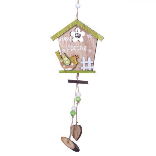Húsvéti függő dekoráció fából - Madáretető házikó kismadárral