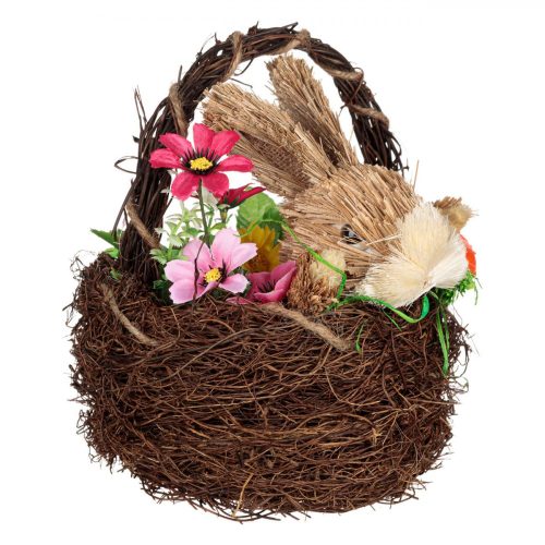 Húsvéti dekoráció - Természetes rost nyuszi kosárban 22 cm