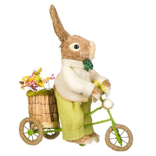 Húsvéti dekoráció - Természetes rost kisfiú nyuszi biciklivel 42 cm