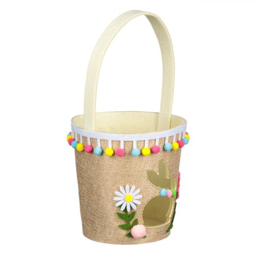 Húsvéti Dekoratív Kosár Nyuszi Mintával és Fogantyúval Ø15x15cm