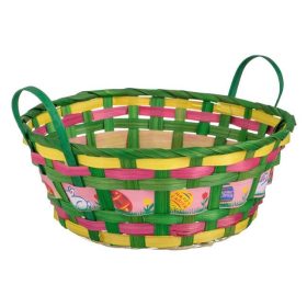   Kerek Bambusz Dekor Kosár Színes Tojásos Mintával Ø24x9.5cm