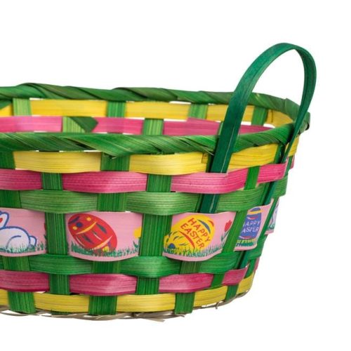 Kerek Bambusz Dekor Kosár Színes Tojásos Mintával Ø24x9.5cm