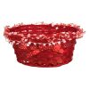 Ovális Fonott Bambusz Kosár, Piros Szövetbéléssel és Szalaggal, Ø26x12,5 cm