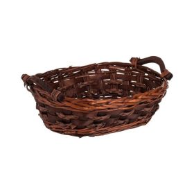   Sötétbarna Ovális Bambusz Dekorkosár Fa Fogantyúkkal 32x21x14cm