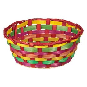   Kerek Bambusz Dekor Kosár, Piros Színes Csíkokkal Ø22x8cm
