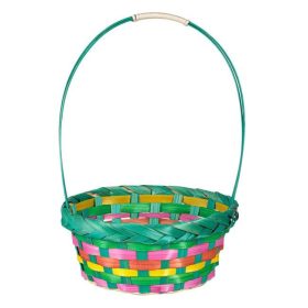   Húsvéti Bambusz Kosár Színes Csíkokkal és Zöld Füllel Ø19x30cm