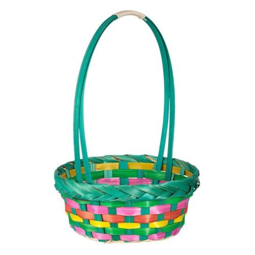 Húsvéti Bambusz Kosár Színes Csíkokkal és Zöld Füllel Ø19x30cm