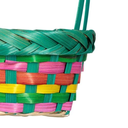 Húsvéti Bambusz Kosár Színes Csíkokkal és Zöld Füllel Ø19x30cm