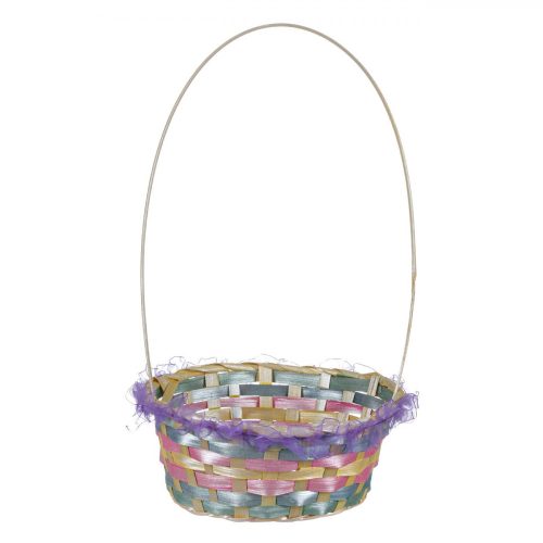 Húsvéti Bambusz Fonott Kosár Lila Tüllel és Fogantyúval Ø21x38cm