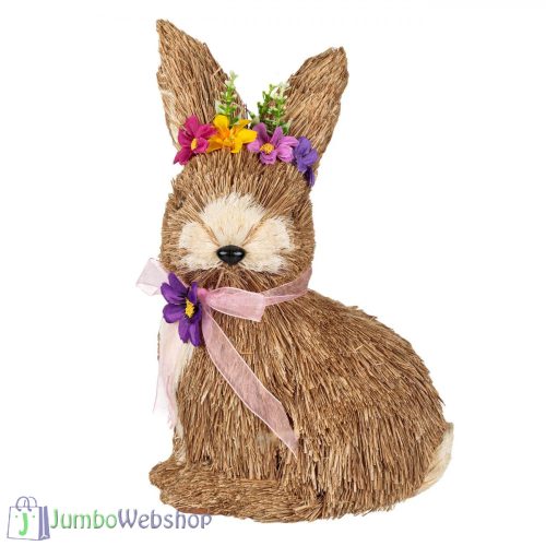 Húsvéti dekoráció - Természetes rost nyuszilány virágokkal 28 cm
