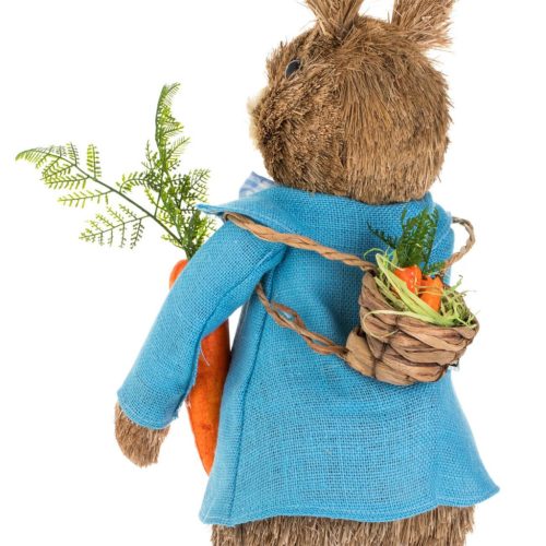 Húsvéti dekorációs nyuszi figura - Égszínkék zakóban, répával és kosárral, 80 cm