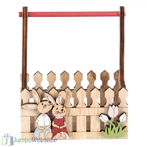 Húsvéti fa láda - nyuszik a kerítés mellett