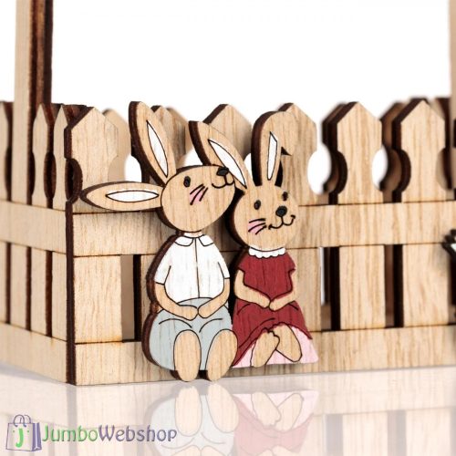 Húsvéti fa láda - nyuszik a kerítés mellett