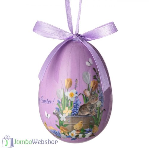 Húsvéti dekoratív tojás - kisnyuszi csibékkel 7.5 cm