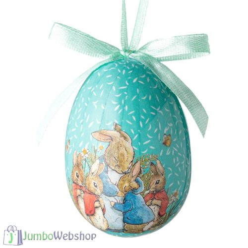 Húsvéti dekoratív tojás - nyuszicsalád 7.5 cm kék
