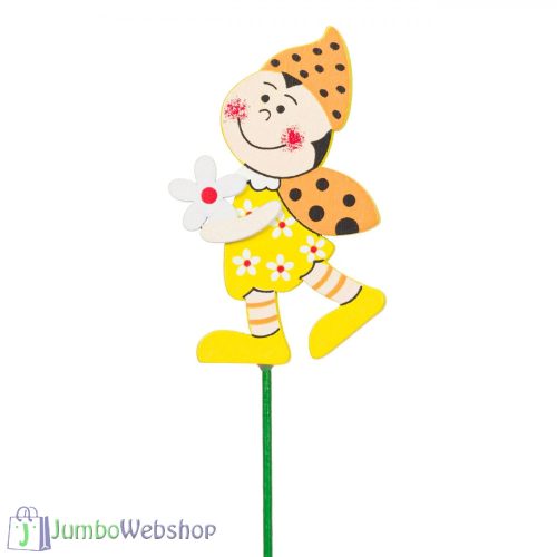 Dekoratív Katicabogár Virágpálca, Fából, 28 cm - sárga