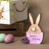Húsvéti Fa Dekoráció - Lila Tojásban Ülő Nyuszi "Happy Easter" Felirattal, 8.5x2.3x13.5cm