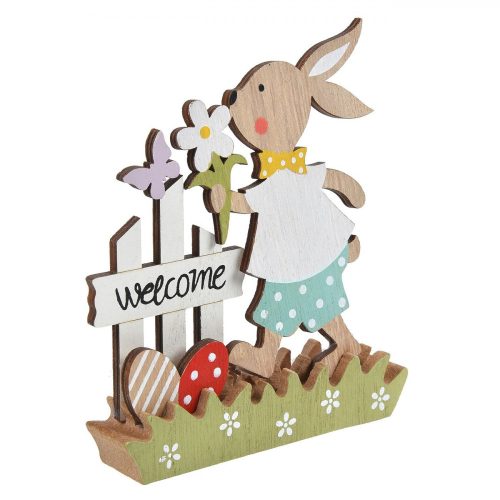 Húsvéti fa asztaldísz - nyuszi a kerítésnél