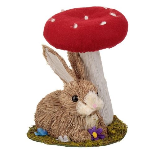 Húsvéti dekoráció - Nyuszi gombával és virágokkal Ø17,5x22cm