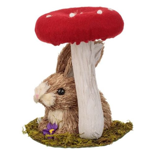 Húsvéti dekoráció - Nyuszi gombával és virágokkal Ø17,5x22cm