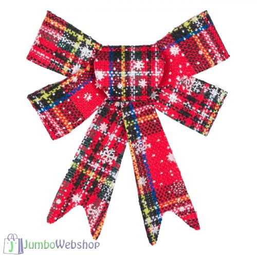 Piros kockás masni pelyhekkel 13 cm - 3db