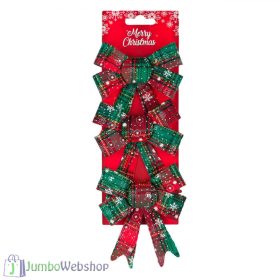  Piros-zöld kockás masni 3 db 13 cm