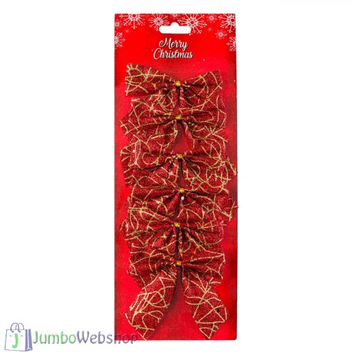 Kicsi piros-arany csillogó masni 6db 9cm