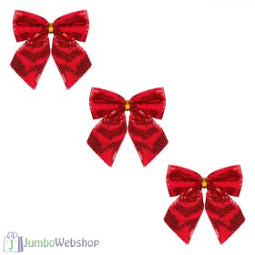 Piros, flitteres karácsonyi masni 3db 13cm