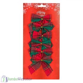 Piros-zöld kockás masni 6db, 8cm