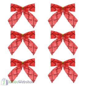 Piros flitteres karácsonyi masni 6db, 11cm