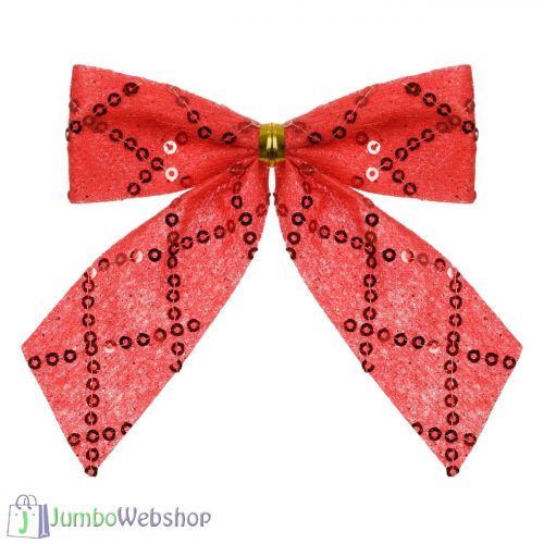 Piros flitteres karácsonyi masni 6db, 11cm