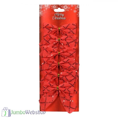 Piros flitteres karácsonyi masni 6db, 11cm