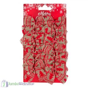   piros-bezs-vaszon-masni-12db-6cm Piros-bézs vászon karácsonyi masni 12db - 6cm