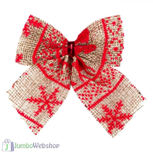 piros-bezs-vaszon-masni-12db-6cm Piros-bézs vászon karácsonyi masni 12db - 6cm