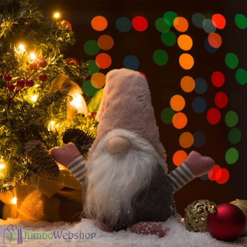 Karácsonyi szürke, rózsaszín manó-36cm