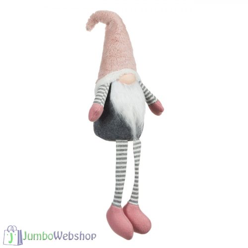 Karácsonyi szürke, rózsaszín plüss manó 54 cm ülve