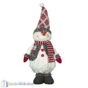   Plüss - álló hóember dekoráció szörme mellényben - 61cm