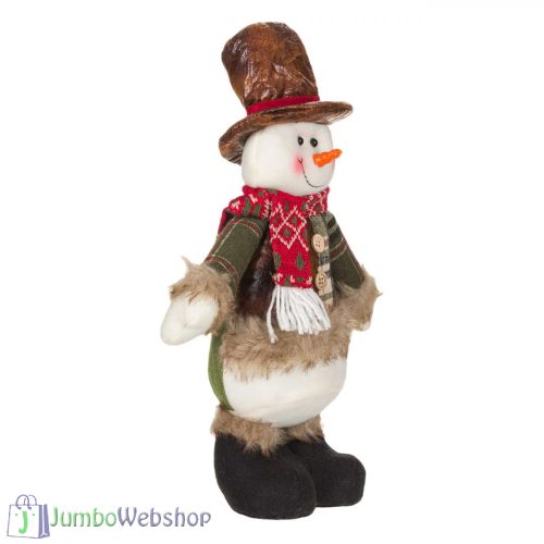 Plüss - álló hóember dekoráció kockás kabátban - 41cm