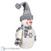 Plüss - álló hóember dekoráció szürke sapkával - 32cm